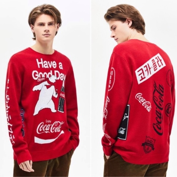 Pacsun Red Coca Cola Polar Bear Crewneck Christmas Sweater Men’s Large - Picture 1 of 8